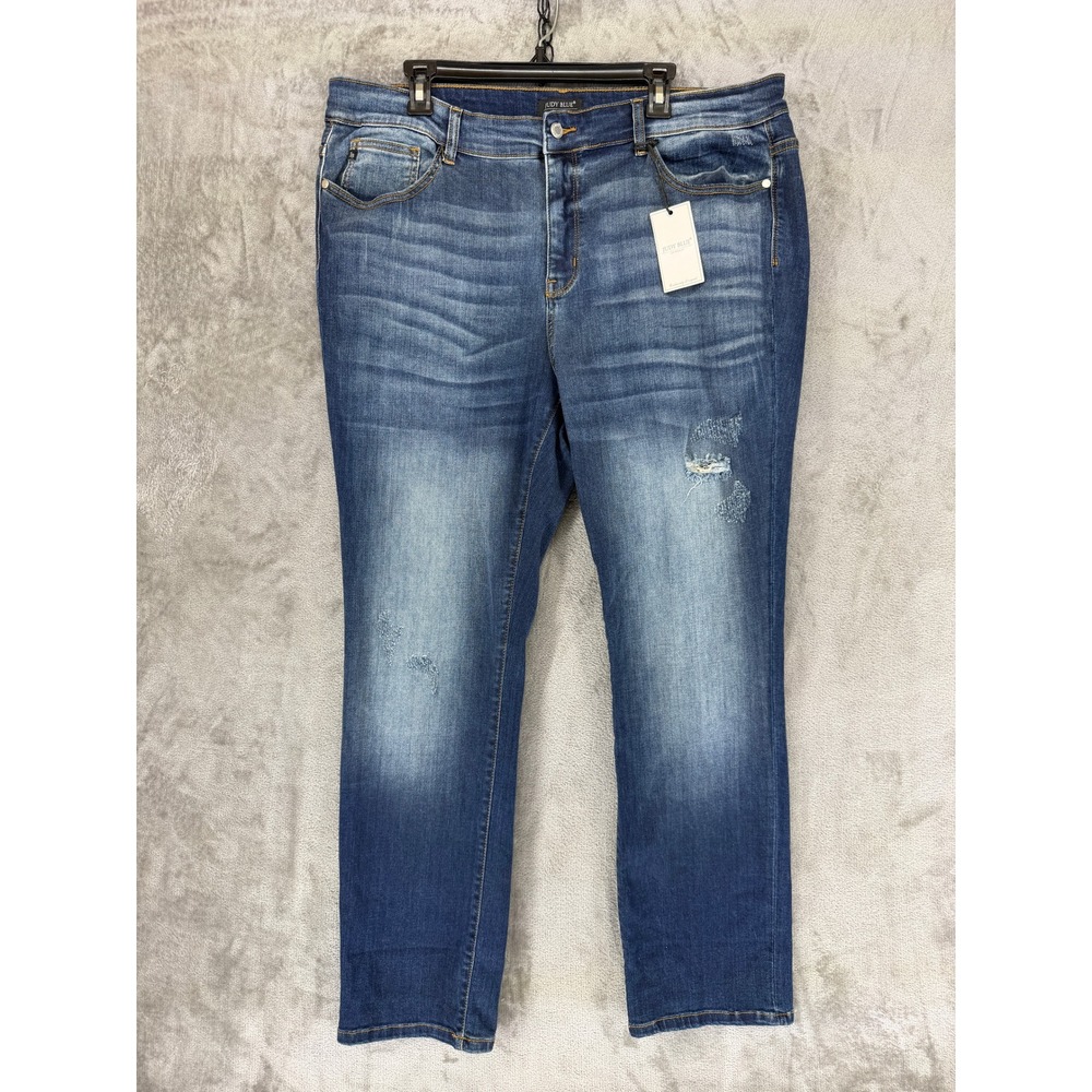 Judy Blue Straight Fit Distressed Jeans 20W Dark Stone Wash High Rise JB8277DK